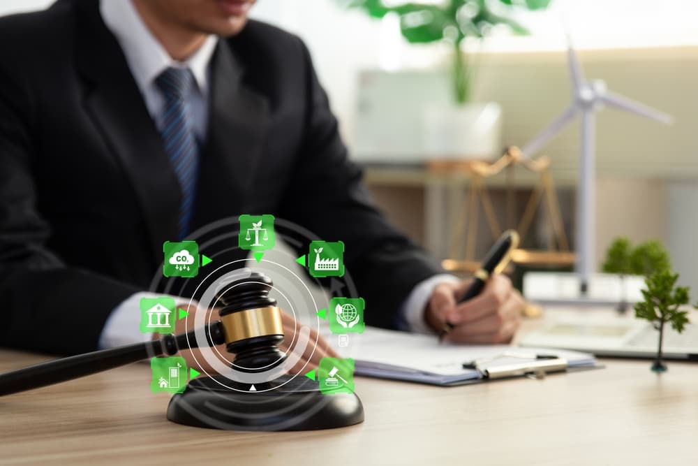 Environmental Lawyer working in his office