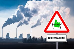 Warning Against Greenwashing on a Sign that looks like a Road Sign