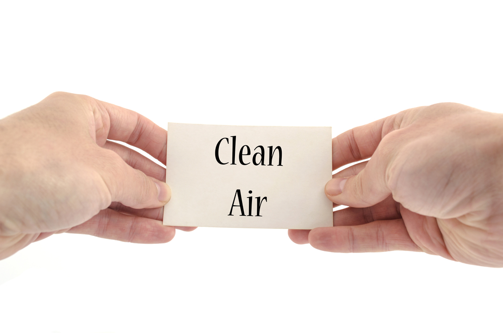 Clean air text concept displayed in bold letters on a white background.