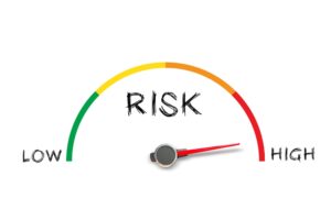 High-level risk assessment gauge displaying a scale from low to high risk levels.